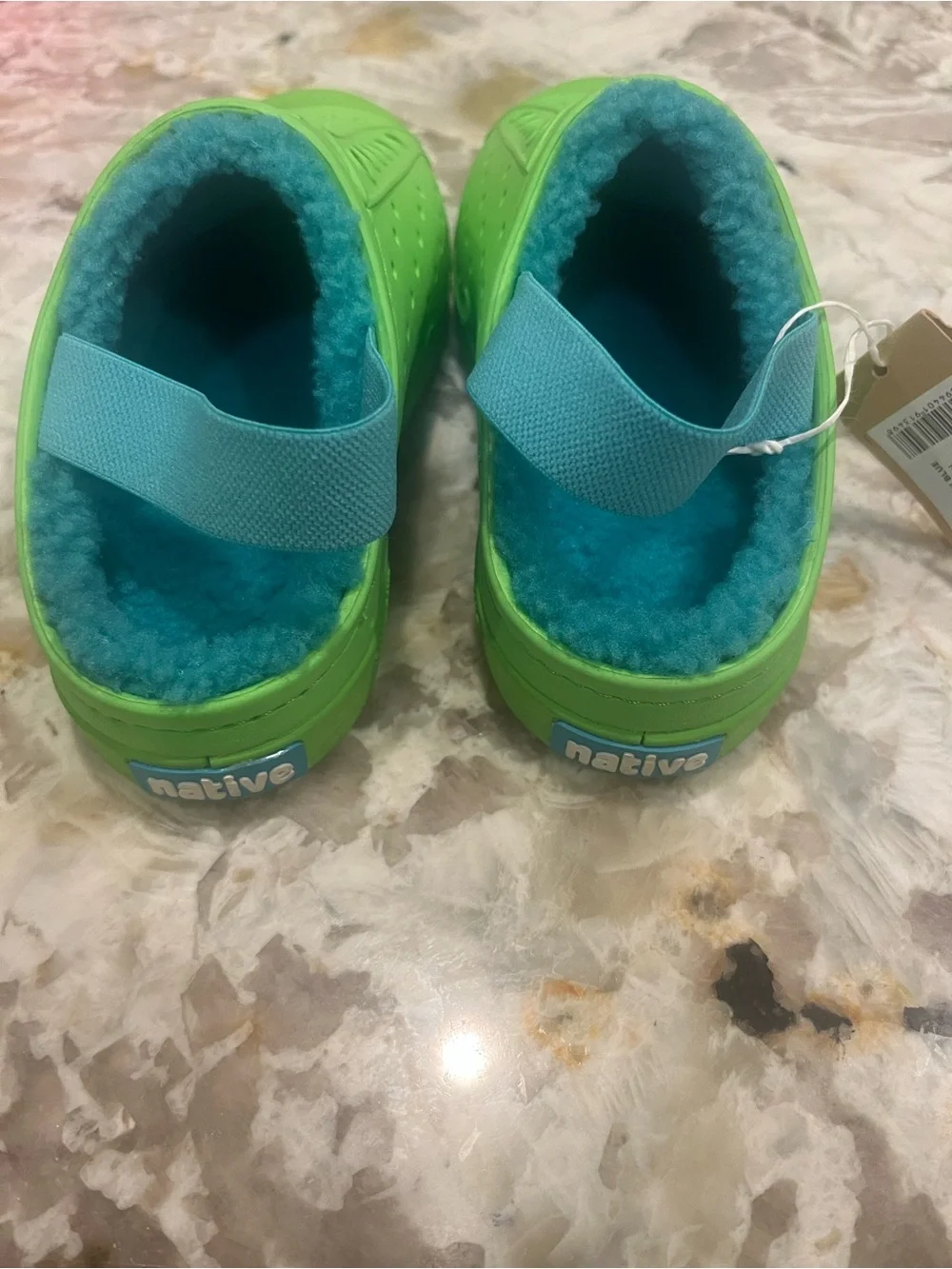 Native Shoes Kids Green Slip-On Clogs with Turquoise Lining